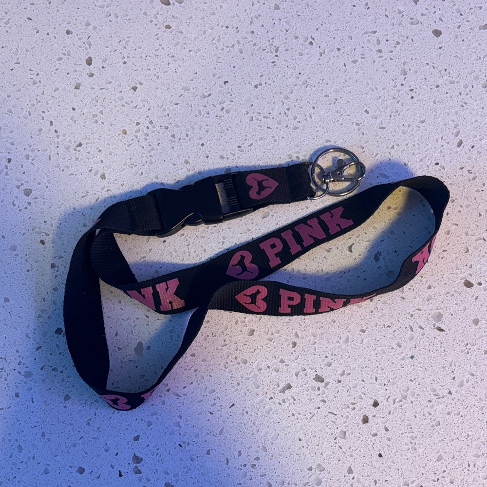 PINK Victoria's Secret Black Lanyard with Pink Logo